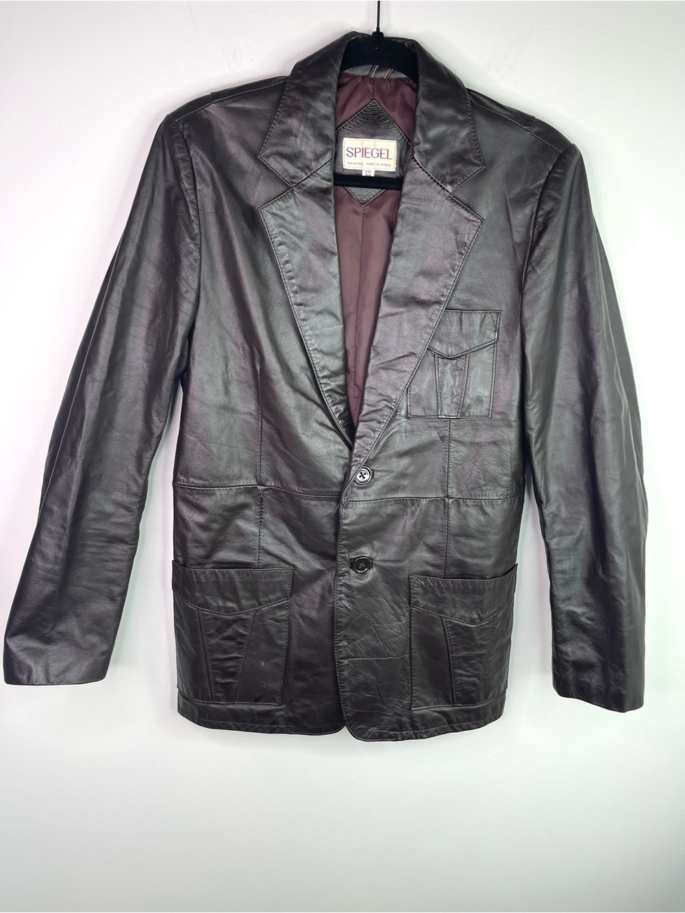 Vintage Spiegel Dark Brown Leather Blazer Jacket With Double Vent Back Size 36